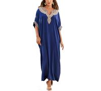 L-Peach Femmes Robe longue caftan brodée pour la plage - Vêtement de détente à domicile - Robes amples pour se couvrir, b bleu, Taille unique