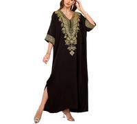 L-Peach Femmes Robe longue caftan brodée pour la plage - Vêtement de détente à domicile - Robes amples pour se couvrir, Taille unique