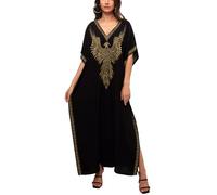 L-Peach Robe de nuit brodée spacieuse fendue sur le côté caftan turc caftan de plage robes de maillot de bain, A Noir 16, taille unique