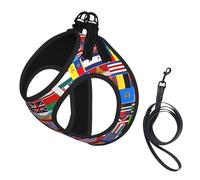 L Pet Laisse Gilet Harnais pour Chien - Ensemble de laisse de petite taille, divers drapeaux imprimés Chiot Maille respirante pour compagnons canins
