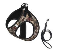 L Pet Laisse Gilet Harnais pour Chien - Ensemble de Laisse de Petite Taille, Imprimé Lodge Rustique Ours Chiot Maille Respirant pour Compagnons Canins
