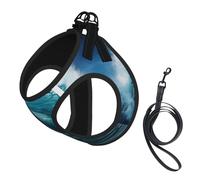L Pet Laisse Gilet Harnais pour Chien - Petite Taille Belle Vagues de l'Océan Imprimée Laisse Ensemble avec Boucle, Compagnon Canin Outdoor Chien Promenade