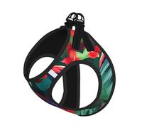 L Pet Laisse Gilet Harnais pour Chien - Petite Taille Imprimé Fleurs Tropicales Perroquet Ensemble Laisse avec Boucle, Compagnon Canin Outdoor Chien Promenade