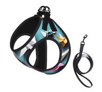 L Pet Laisse Gilet & Harnais pour Chien - Petite Taille Imprimé Grues en Papier Origami Ensemble Laisse avec Boucle, Compagnon Canin Voyage en Plein Air