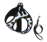 L Pet Laisse Gilet Harnais pour Chien - Petite Taille, Imprimé Voitures de Train Réglable pour Voyage en Plein Air et Marche