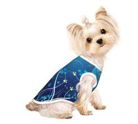 L Pet Respirant Sans Manches Bleu Mini Fleur Tourbillon Imprimé T-Shirt - Petit à Moyen Chat Chiot, Yorkshund, Teckel, Bouledogue Français