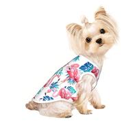 L Pet T-shirt respirant sans manches - Doux flamant rose oiseau plante verte feuille imprimé gilet extensible pour chiens et chats, débardeur léger