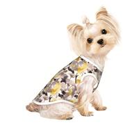 L Pet T-shirt respirant sans manches imprimé fleur jaune gris - petit à moyen chat, chiot, yorkshund, teckel, bouledogue français