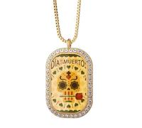 L Rose The Day of the Dead Mexico Collier Pendentif Diamant Cristal Doré