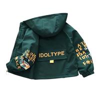 L SERVER Blouson Garçon Veste à Capuche Mode Manteau Enfant Coupe-vent Léger Trench Coat Extérieur Veste pour Printemps et Automne, Vert Armée, 10-11 ans