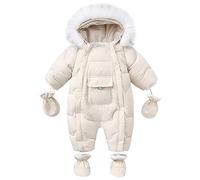 L SERVER Combinaisons de Neige Bébé Garçon Chauds Coupe-vent Jumpsuit Fille Epais Combinaison Pilote Polaires Vêtements de Ski avec Gants + Couvre Pieds, Beige, 18-24 mois
