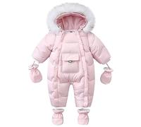 L SERVER Combinaisons de Neige Bébé Garçon Chauds Coupe-vent Jumpsuit Fille Epais Combinaison Pilote Polaires Vêtements de Ski avec Gants + Couvre Pieds, Rose, 18-24 mois