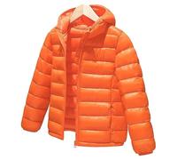 L SERVER Doudoune Enfant Garçon à Capuche Chaud Coupe-vent Manteau Fille Elégante Légère Veste Sport Blouson Hiver Vêtements, Orange, 10-11 ans