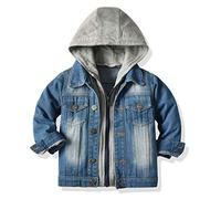 L SERVER Enfant Fille Garçon Vêtements en Jean Capuche Blouson Denim Fermeture Haut Printemps à Manches Longues, Bleu et Gris, 6 Ans, (Taille l'étiquette:120cm)