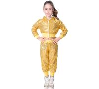 L SERVER Ensembles Enfant Fille Paillettes Survêtement à Capuche Costumes de Danse Ensemble de 2 Pièces Jogging à Manches Longues, Jaune, 4-5 ans