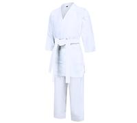 L SERVER Kimono Judo Enfant avec Ceinture Garçon Confortable Professionnel Kimono Karaté Fille Col en V Tenue de Taekwondo, Ceinture Blanc, 130