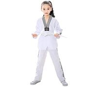L SERVER Kimono Karaté Enfant Garçon Confortable Professionnel Kimono Judo Fille Col en V Tenue de Taekwondo avec Ceinture, Blanc B, 120