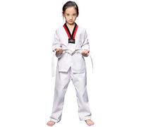 L SERVER Kimono Karaté Enfant Garçon Confortable Professionnel Kimono Judo Fille Col en V Tenue de Taekwondo avec Ceinture, Blanc A, 120