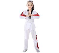 L SERVER Kimono Karaté Enfant Garçon Confortable Professionnel Kimono Judo Fille Col en V Tenue de Taekwondo avec Ceinture, Blanc C, 120