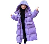 L SERVER Manteau Fille Enfant Chaude Epaissie Veste à Capuche Coupe-vent Blouson Allongé Extérieur Vêtements pour Hiver, Violet, 10-12 ans