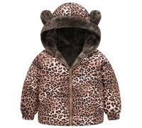 L SERVER Manteau Garçon Enfant Parka Chaude Veste Hiver en Polaire Fille Mignonne Imprimée Blouson à Capuche, Imprimé léopard, 8-9 ans