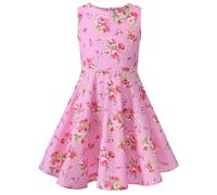 L SERVER Robe Fille Imprimées Robe de Princesse à Nœud Enfant Décontractées Eté Robes Col Rond Robe Plissée, Couleur J, 7-8 Ans