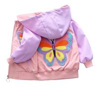 L SERVER Veste Fille à Capuche Papillon Blouson Enfant Trench Coat Printemps et Automne Confortable Manteau Elégante Veste de Baseball, Rose, 10-11 ans