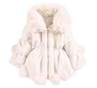 L SERVER Veste Fille Chaud en Fausse Fourrure Manteau Enfant Blouson avec Grand Col en Fourrure Epais Stylé Hiver Vêtement, Beige, 8-9 ans