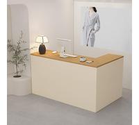 L-Shaped Reception Desk, with Storage Drawers, & Open Shelves,Suitable for Salons, Offices, Lobbies, Retail Stores(Wood+Beige Left,200cm)