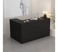 L-Shaped Reception Desk, with Storage Drawers, & Open Shelves,Suitable for Salons, Offices, Lobbies, Retail Stores(Black Right,160cm)