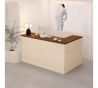 L-Shaped Reception Desk, with Storage Drawers, & Open Shelves,Suitable for Salons, Offices, Lobbies, Retail Stores(Brown+Beige Left,160cm)