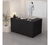 L-Shaped Reception Desk, with Storage Drawers, & Open Shelves,Suitable for Salons, Offices, Lobbies, Retail Stores(Black Left,180cm)