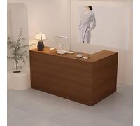 L-Shaped Reception Desk, with Storage Drawers, & Open Shelves,Suitable for Salons, Offices, Lobbies, Retail Stores(Brown Left,220cm)