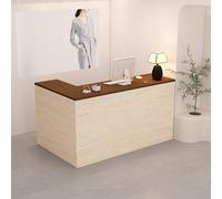 L-Shaped Reception Desk, with Storage Drawers, & Open Shelves,Suitable for Salons, Offices, Lobbies, Retail Stores(Brown+Beige Right,160cm)