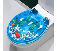L, siège de toilette Ocean Series avec effets 3D, siège de toilette à fermeture lente, sièges de toilette en résine remplis de vrais coquilles et de gravier, charnières en acier inoxydable, facile à