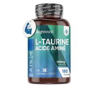 L Taurine Gélules 1000mg par Portion - 180 Taurine Gelules Vegan 3 Mois d'Approvisionnement Acide Aminé, Alternative à la Poudre, sans OGM, sans Stéarate de Magnesium, WeightWorld