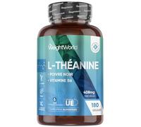 L Theanine 180 Gélules Vegan (6 Mois) avec Poivre Noir, Vitamine B6 Camellia Sinensis, Acide Aminé de Thé Vert L-Theanine 408mg - sans OGM, sans Gluten, sans Stéarate de Magnesium