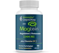 L-Thréonate de Magnésium Magtein® 2000 mg biomundus + Vitamine D3 2000 UI par dose - Fonction cérébrale optimale, sommeil, mémoire, système immunitaire, muscles et os - 90 gélules