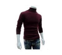 (L,Wine Red)Mens Knitwear Roll Turtle Neck Pullover Jumper Tops Sweater Blouse