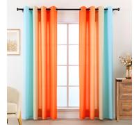 L.Z.E Cortinas Azul Naranja, juego de 2 cortinas, 145 cm de Largo, translúcidas Con privacidad, Para Sala, dormitorio Infantil, de microfibra, translúcido degradé