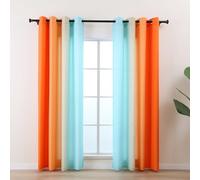L.Z.E Cortinas Azul Naranja, juego de 2 cortinas, 245 cm de Largo, translúcidas Con privacidad, Para Sala y dormitorio, de microfibra, translúcido degradé