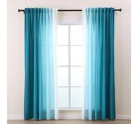 L.Z.E Grands Rideaux élégants 245 cm - Dégradé Turquoise-Blanc translucide - Système à glissière - Occultation raffinée pour fenêtres spacieuses