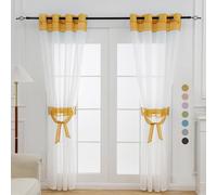 L.Z.E Rideaux Voilages de Noël Transparent Double Rideau 229 cm - Tonalités Champagne - Translucidité Modérée - Décoration Fenêtre Élégante - à Œillets