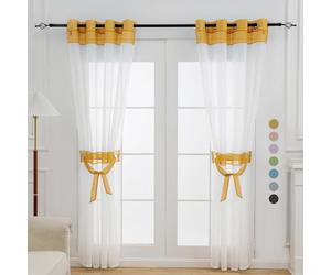 L.Z.E Rideaux Voilages de Noël Transparent Double Rideau 229 cm - Tonalités Champagne - Translucidité Modérée - Décoration Fenêtre Élégante - à Œillets