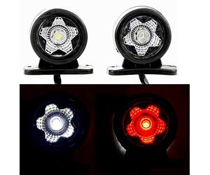 L0205 Lot de 4 feux de gabarit latéraux 24 V rouges et blancs comme des étoiles LED pour l'avant et l'arrière - Lentille transparente pour camion, camionnette, bus, caravane, camping-car