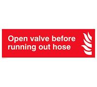 L15 Lot de 5 pancartes « Open Valve Before Running Out Hose » 150 x 50 mm