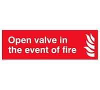 L15 Lot de 5 pancartes Open Valve In The Event Of Fire 150 x 50 mm