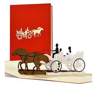 L18AMZred Carte de mariage élégante et vintage 3D carrosse pop-up avec enveloppe