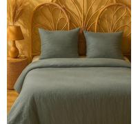 L22G Housse de Couette Effet Gaze de Coton 220x240 cm + 2 Taies d'oreiller 63x63cm Parure Microfibre gaufrée et lavée (Gaze de Microfibre Bleu Petrole)