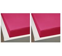 L22G Lot de 2 Draps Housse Taille et Couleur au Choix 100% Coton, pour Lit 2 Personnes 57 Fils (90 x 190 x 23 cm, Fuschia)
